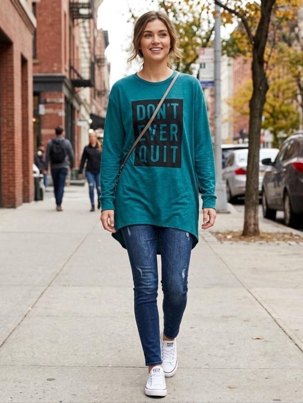 NWT LuLaRoe Hudson Long Sleeve Green Tunic "Don't Ever Quit" Size XL